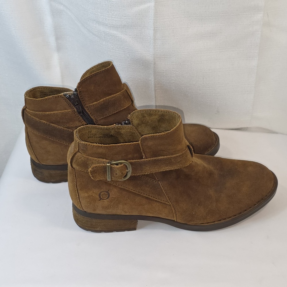Born Women's Jorgette Ankle Bootie Rust Brown Zip Buckle Strap Boot Size 9M